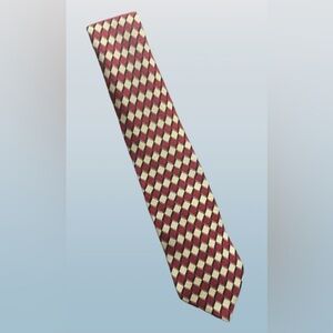 Bolgheri 100% Silk Tie, Burgundy/Tan/Gold/Black Geometric Print, Made In Italy